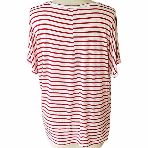 COCO & MAIN Red White Striped Short Sleeve Summer Top ~ Women's Oversized MED - Picture 4 of 4